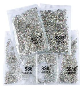 Nail Art Decorations 1440pcsBag SS3SS20 Clear Crystal AB Color 3D Rhinestones Garment Non Fix Flatback Glass Stones VB4603230