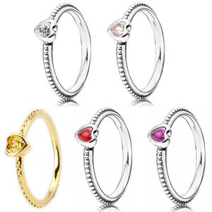 925 Mulheres prateadas FIT PANDORA RING ORIGINAL CORONHA COROWN RINGS GOLDEN SHINE ONE AMOR GOLDEN-RED SINTÉTICA