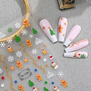 6 Blatt Weihnachts-Nagelkunst-Aufkleber, Schneemann, 3D-selbstklebende Nagelaufkleber, Weihnachtsmann, Schneeflocke