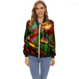 Damen Jacken Jacke Tops Lange Ärmel Fluoreszierende Linien Drucken Baseballkragen Reißverschluss Mantel Schlanke Dame Mädchen Bomber Street Style