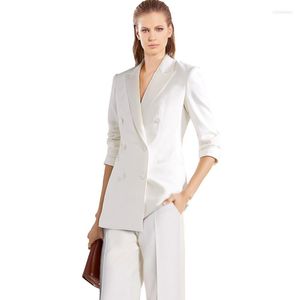 Kadınlar İki Parçalı Pantolon Kadın Pantolon Takım Silk Lady Suit Ofis Formal İş Giyim Özelleştirme White Ladies Business Smokedos Moda