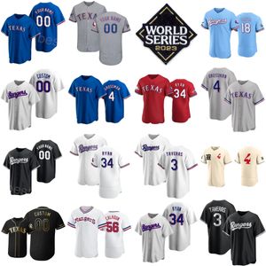 Mans 56 Kole Calhoun Baseball Jerseys World Series 23-24 Team 4 Robbie Grossman 3 Leody Taveras 18 Mitch Garver 32 Evan Carter 34 Nolan Ryan Retro Stitching Flexbase