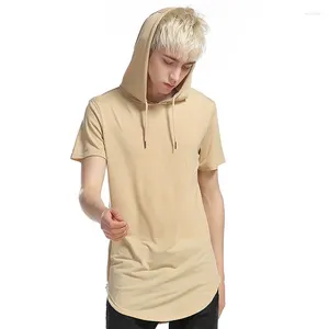 Men's T Shirts Summer Hoodie Fashion Long T-shirt Hip Hop Street Dress Slim Fit Side Zipper Short Sleeve Casual