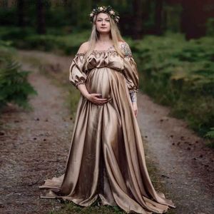 妊娠中の女性のためのマタニティドレス服エレガントなサテンシフォンボヘミアンルーズマタニティドレス写真
