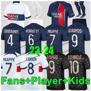 23 24 HAKIMI Futebol Je SERGIO RAMOS VERRATTI DANILO SANCHES Mbappes Maillots Camisa Homens Crianças Kit Define Uniforme Enfants S Football _Jersey