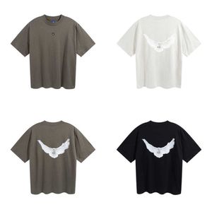 Мужские футболки Дизайнерская мода Классическая рубашка Kanyes Three Party Joint Peace Dove с принтом для мытья воды с короткими рукавами High Street Мужские и женские свободные повседневные футболки Sd