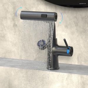 Badezimmer-Waschtischarmaturen Digitalanzeige LED-Becken-Wasserhahn-Wasserfall-Ziehen-Hebe-Stream-Sprayer-Kaltwasser-Mischer-Waschhahn für