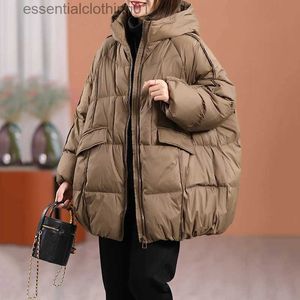 Women's Down Parkas Women White Duck Down Jacket with Hood Autumn Winter Warm Outwear Casual Loose Over Size Outwear Thick Coat 2023 New L231102