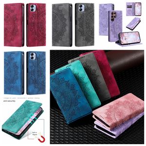 Leder Brieftasche Hüllen für Samsung S24 S23 FE Ultra S22 Plus A15 A05 A05S A54 A34 A14 A73 Saugen Magnetverschluss Datura Blume Totem Spitze Kartensteckplatz Mandala Flip Cover Tasche