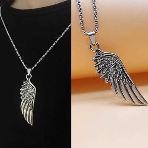 Ins Feather Wings Necklace Men's Hip Hop Simple Personality Long Pendant汎用性の長いセーターチェーン231015