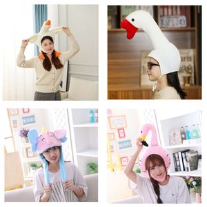 Long Leck White Goose Carton Plush Carnival Animal Cap for Adult and Children April Fools' Day Party Joke Tricky Funny Hat