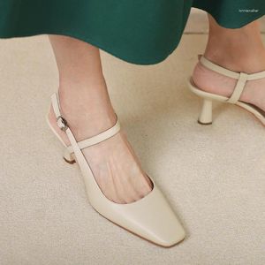 Sandalen Französisch Stil Sommer Slingbacks Schuhe Auf Ferse 6 CM Rindsleder Frau One Strap Pumps Platz Geschlossene Zehe Frauen Elegante