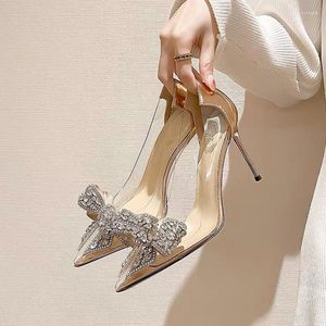Elbise ayakkabıları yüksek topuklu parti stilettos sandalet kristal sivri uçlu kadınlar 2023 yaz seksi pompalar tasarımcı chaussure femme
