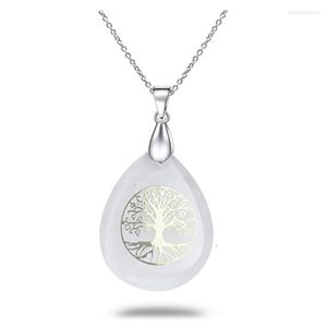 Pendant Necklaces FYSL Silver Plated Water Drop Blue Sand Stone Clear Quartz Necklace Tree Of Life Jewelry