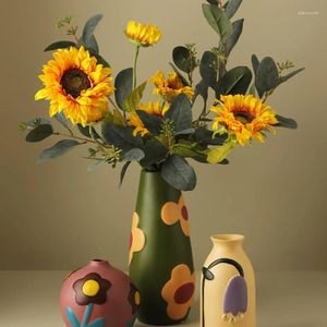 Vases Creative Color Painted Ceramic Vase Dried Flower Ornaments Home Hallway Decoration TV Cabinet