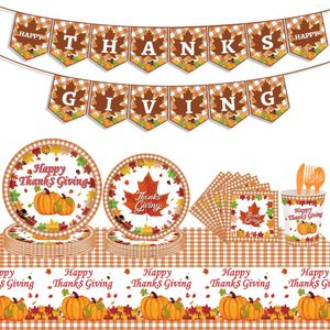 Engångsbehandling av servis pumpa Party Tabelleriset Set Thanksgiving Paper Cup Plate Handduk Knivsked Vuxen Decoration