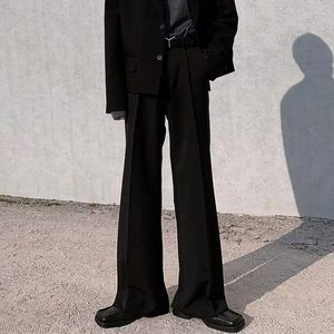 Men's Suits Flared Casual Trousers Spring Autumn Black Straight Loose Wide-leg Floor-length Solid Color Long Suit Pants