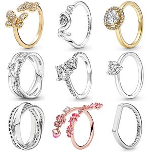 Anello Pandora da donna in argento 925 Anelli di moda con corona a cuore originale Mamma Double Pave Heart Solitaire Infinity Stones Butterfly Triple Band