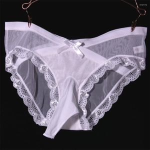 Underpants Sissy Panties Men Lace Pouch Penis Sheath Briefs Transparent Open Slip Gay Low Waist Soft Underwear Lingerie