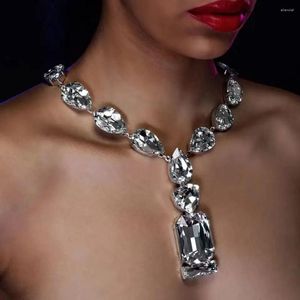 Halsband Mode Übergroße Kristall Anhänger Halskette Für Frauen Sexy Luxus Großen Quadratischen Strass Halsketten Juwelen Zubehör Großhandel