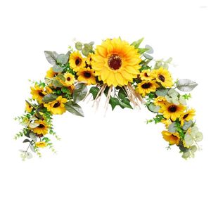 Dekorativa blommor Articifical Sunflower Swag Rustic Floral Greenery för ytterdörren bröllop båge väggfönster bondgård hem