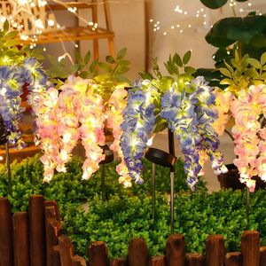 Garden Decorations Solar Powered Wisteria Simulation Flower Lights Outdoor Patio Villa Courtyard Lawn Landscape Ground Insert Light