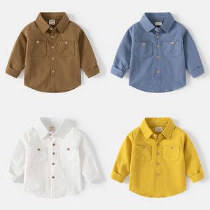 キッズシャツ高品質の子供ボーイシャツ長袖服ソリッドコットン春の子供ターンダウンカラートップピュアボーイカーディガン230331