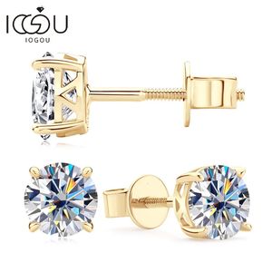 Stud Iogou 14k Brincos de Ouro Real 6mm Diamante para Homens Mulheres 10K Parafuso Amarelo Voltar Fine Jewelry 231101