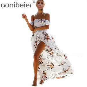 Plus Size Floral Print Kort ärm Shirred Off Axel Dress Fashion Wrap Front Women Maxi High midja 210419225H