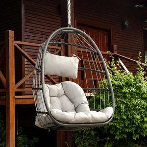 Camp Furniture Outdoor Wicker Rattan Swing Chair Hammock som hänger med aluminiumram och grå kudde utan stativ 265 kg kapacitet