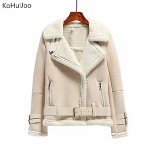 Misturas de lã feminina KoHuiJoo Jaqueta de camurça de inverno Mulheres grossas moda quente zíper motocicleta cordeiros casaco de lã feminino shearling sobretudo 231102