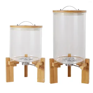 Storage Bottles Glass Rice Dispenser With Wood Base Airtight Lid Cereal Container For Sugar