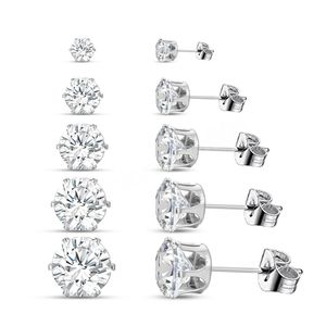 5 Pairs Zircon Stud Earrings Set For Women Men Fashion Gold Silver Color Earring Unisex Ear Piercings Jewelry Gift