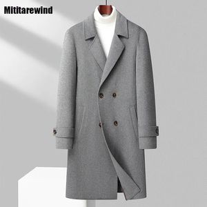 Men's Wool Blends Winter 73 Coat Men Streetwear Causal Long Loose Double Breasted Black Woolen Coats Fashion Warm Windbreaker 231102