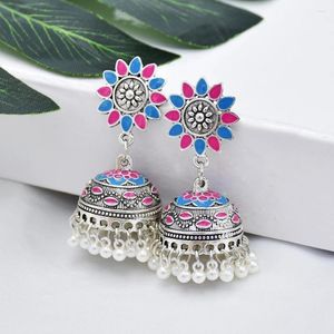 Baumeln Sie Ohrringe ethnische silberfarbene Perlen Glocken türkischer Jhumka Ohrring Boucles D'oreille Damen Vintage oxidierter afghanischer Schmuck