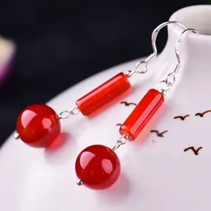 Dangle Earrings Red Agate Jade Amulet Real Women Natural Fashion Luxury Accessory Jewelry Gemstone Stone Gemstones Charm Tausans