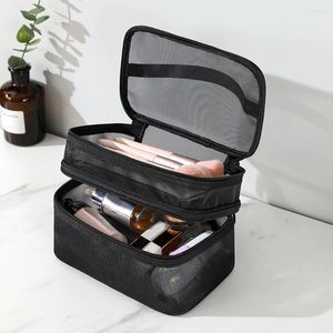 Sacos cosméticos saco de malha portátil para homens mulheres viagem lavagem de higiene pessoal bolsa de armazenamento de maquiagem grande capacidade organizador de maquiagem