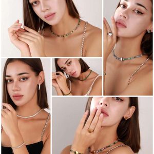 Multicolor Zircon Full Diamond Necklace Neck Chain Multiple Pendant Color Titanium Steel Bracelet Women's Earring Set