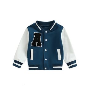 Coat Childrens Boys and Girls Baseball Jacket Coat Letter Pattern Contrast Color Long Sleeve Button Coat Childrens Spring and Autumn Clothing 231102