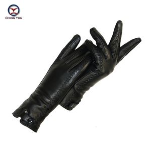 Five Fingers Gloves Women s Genuine Leather Winter Warm Fluff Woman Soft Female Rabbit Fur Lining Riveted Clasp High quality Mittens 231101