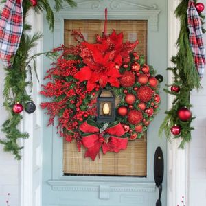 Dekorative Blumenkränze, eleganter roter Weihnachtskranz, Champagner-Gold, Weihnachtskranz, Fenster, Tür, Wand, Ornament-Dekorationen 231102