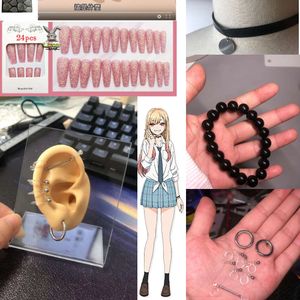 Anime My Dress-up Darling Marin Kitagawa Cosplay Costume Earrings Necklace Nailart Accessories Set cosplay