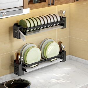 Kitchen Storage Wall Mounted Stainless Steel Dish Drainer Drying Rack Bowl Plate With Tray Organizer Chopstick Holder Hanging