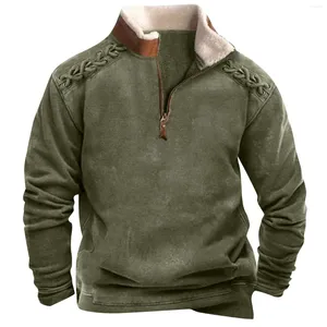 Herren Hoodies Vintage Patchwork Sweatshirt Herren Hoodie Lässige Lose Langarm Sweatshirts Herbstmode Reißverschluss Stehkragen Top