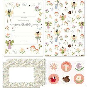 Karty pozdrowienia 12PCS Woodland Party Card z naklejkami Las Kids Birthday Party Grzyb Fairy Kwiat Baby Shower Karty 231102