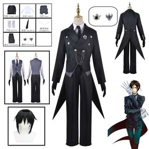 Cosplay Anime Butler Sebastian Michaelis Wig Black Swallowtail Uniform with Gloves Halloween Outfits cosplay