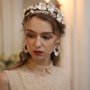 Opaski na głowę Big Floral Bridal Crown Hair Tiara Srebrny kolor liści ślubne ręcznie robione kobiety impreza PROM FREAS BINEGRY 231102