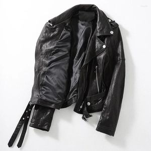 جلود نسائية 2023Leather سترة الشارع السيدات Moto Moto Riker أصلي موضة خريف من جلد الغنم معطفًا أنثى Real Le