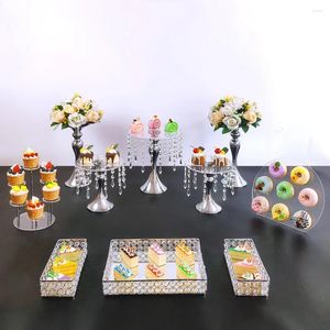 Bakeware Aletleri Gümüş 4- 10 PCS Electoplat Metal Kristal Kek Stand Set Düğün Doğum Günü Partisi Tatlı Cupcake Plaka Rafı