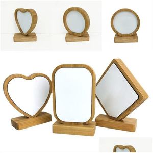 Frames And Mouldings Ups Stock Bamboos Sublimation Blank P O Frame With Base Diy Double Sided Wood Love Heart Round Picture Painting Dhtcj